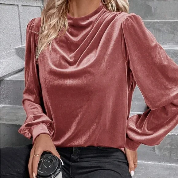 Luxe Velvet Cowl Neck Top Blouse Shirt - Picture 5 of 16